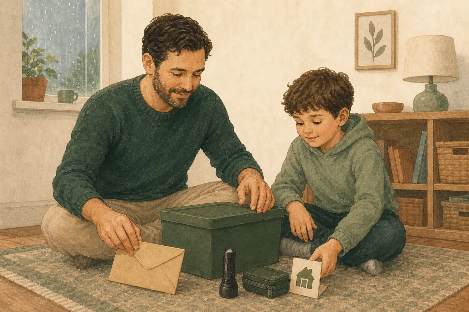 A parent and child preparing the family reserve for unexpected events together.
